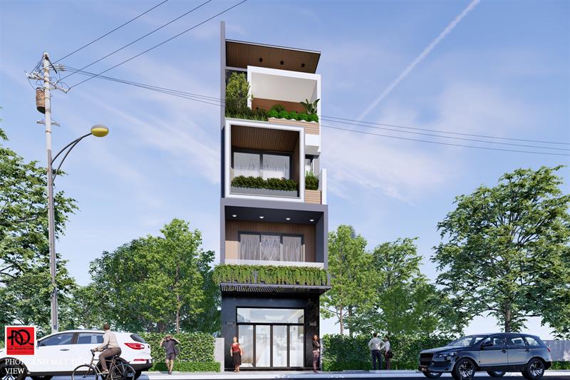 Thiết kế nhà Phan Thiết, Xây nhà trọn gói Phan Thiết, Thi công nhà trọn gói Phan Thiết, Thiết kế Thi công nội thất Phan Thiết Bình Thuận, Công ty Xây dựng Bình Thuận, Thiết kế nhà Bình Thuận, Xây nhà trọn gói Bình Thuận. Mẫu thiết kế nhà phố 4 tầng theo phong cách hiện đại, sang trọng - MS 101